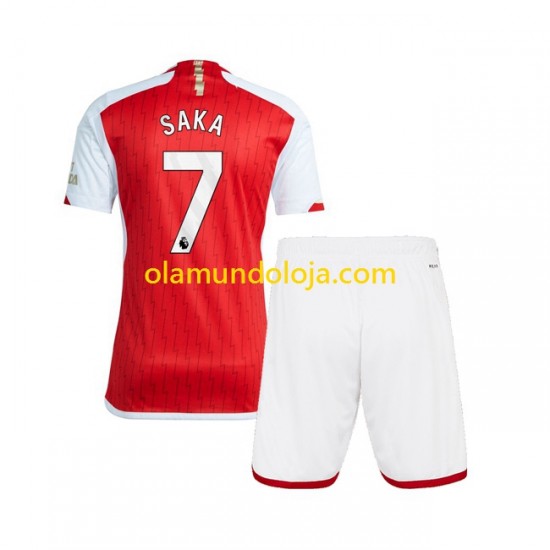 Camisola Arsenal Saka 7 Criança Equipamento Primeiro 2023-2024 Manga Curta